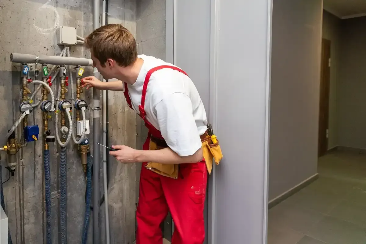 Plombier qui régle la pression de l'eau 