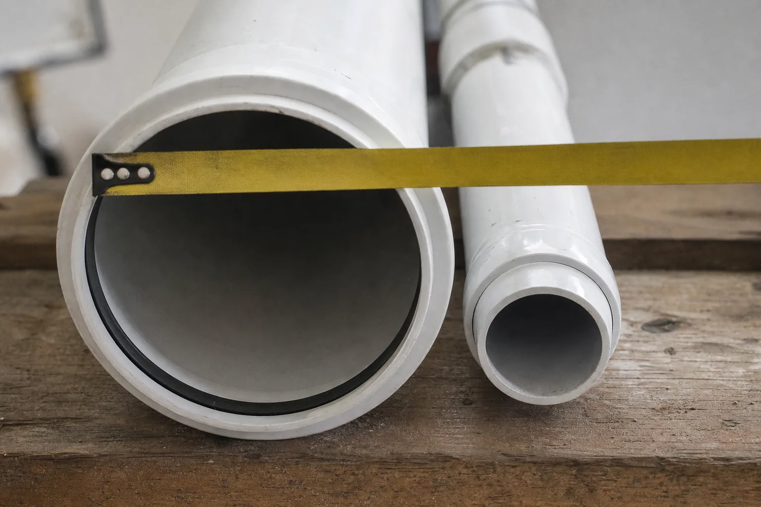 Tuyau PVC de 100 mm posé à côté d'un tuyau de 32 mm